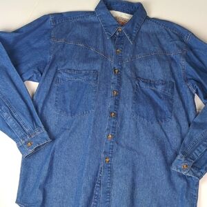 RHINO Men's Classic Blue Denim Western Shirt Medium